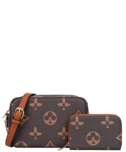 2in1 Pattern Print Crossbody Bag with Wallet DH-8356A BROWN